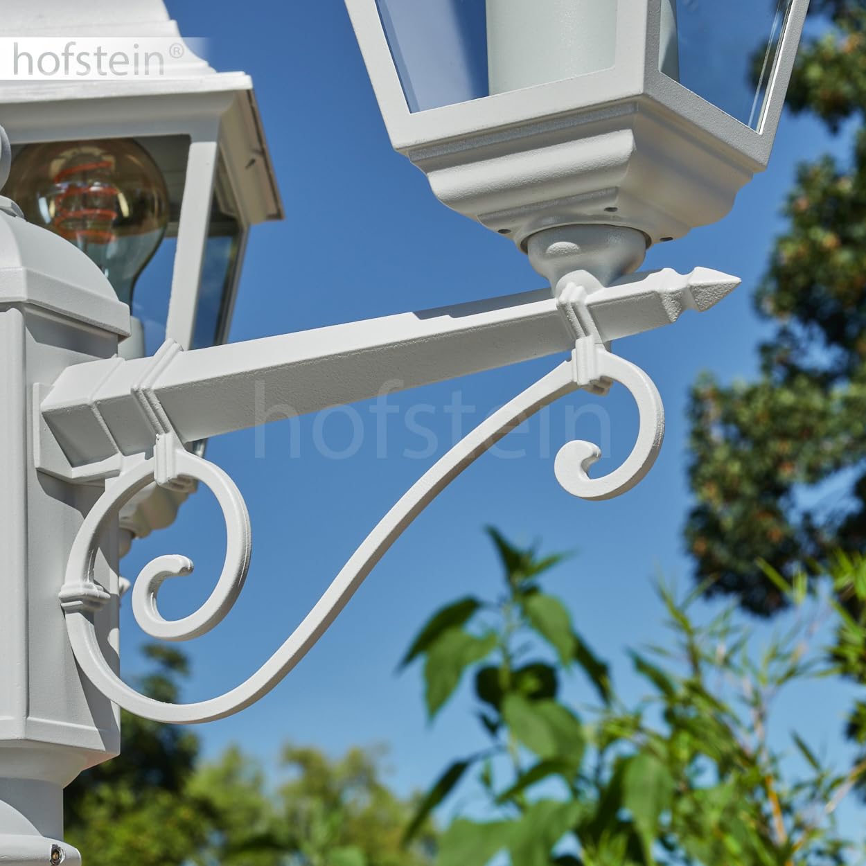 HOFSTEIN Lampa zewnętrzna Naofe, oświetlenie ścieżki z metalu/szkła w kolorze białym/przezroczystym, kandelabr o antycznym wyglądzie, wysokość maks. 220 cm, oświetlenie ogrodowe IP44, 3 x E27, bez
