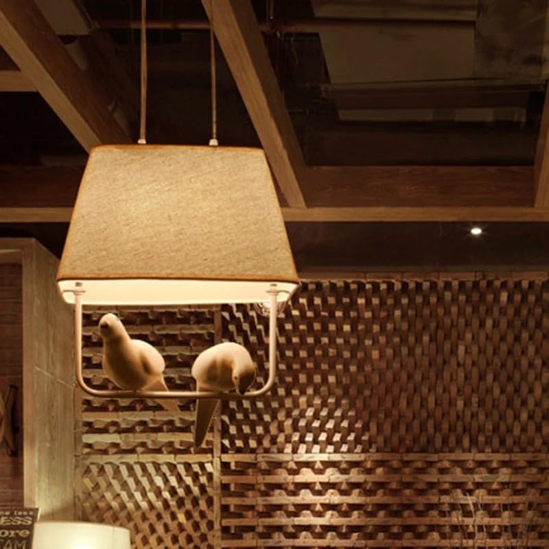 Lampe suspendue oiseau style nordique à deux têtes en résine et tissu de lin