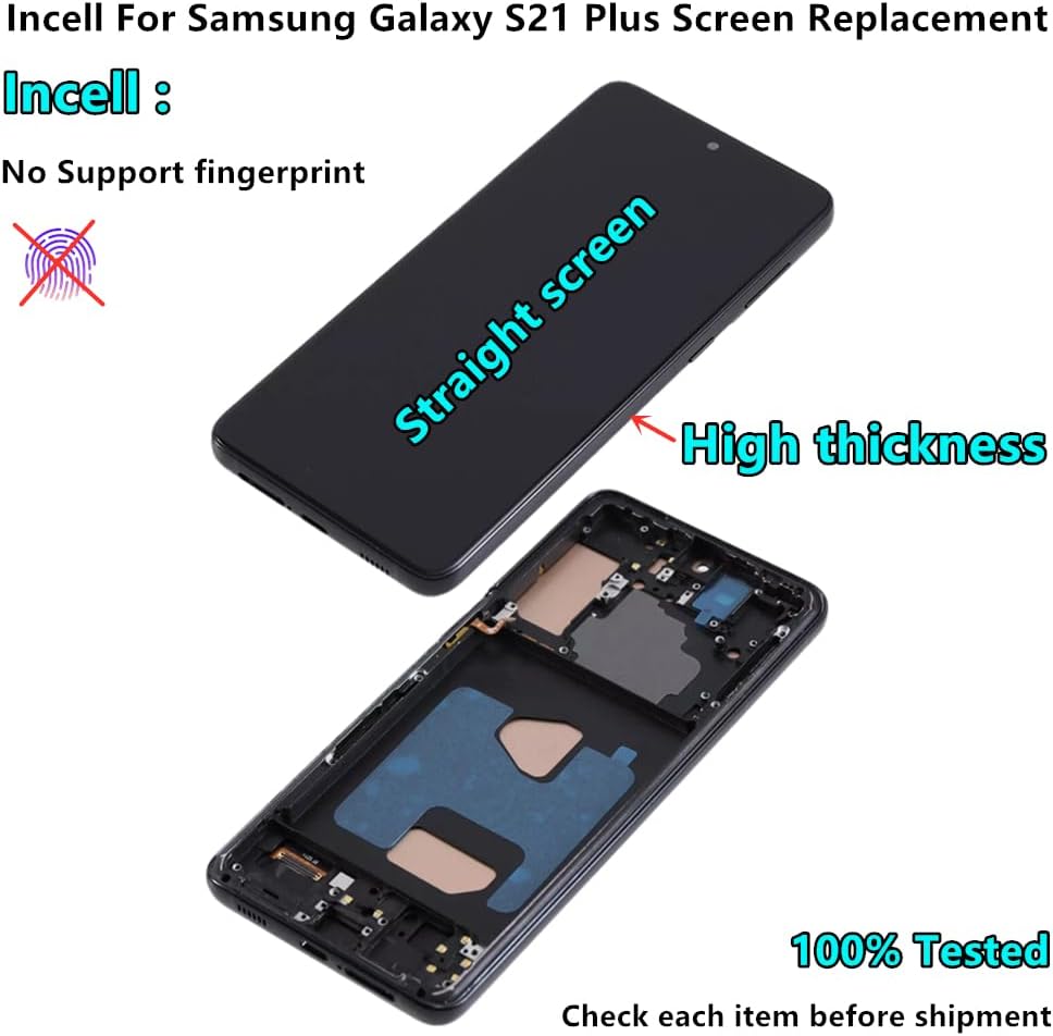 INCELL for Samsung Galaxy S21 Plus Screen Replacement S21Plus 5G LCD Display SM-G996U SM-G996U1 Display Touch Screen Assembly No Fingerprint. (with Black Frame+Back Cover Adhesive+Tools)