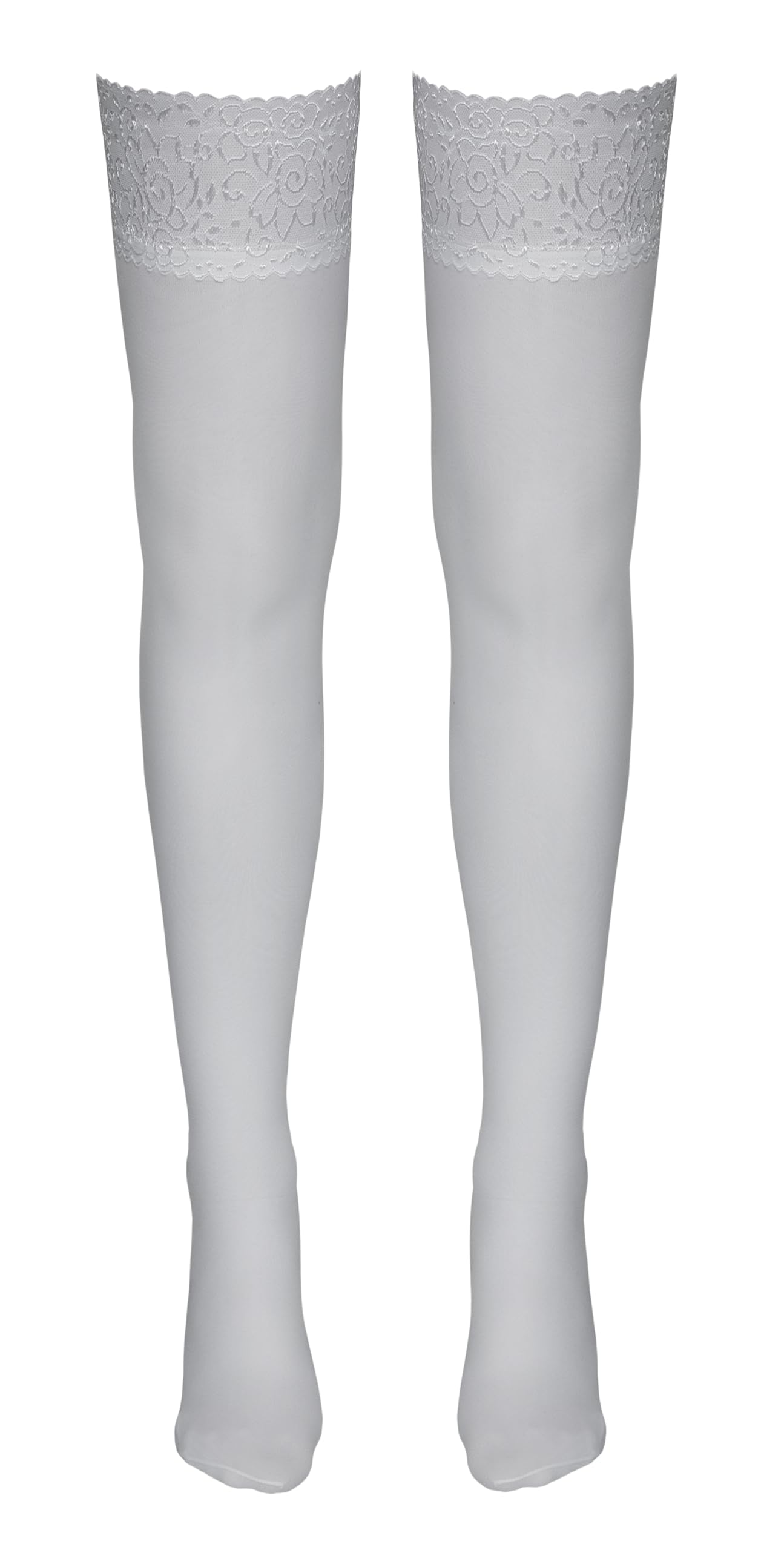Cottelli Collection Women's Bridal Lace Top Sheer Hold Up Stockings, Small, White