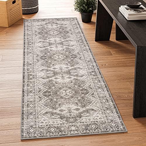 Rugland 2'6x8' Runner Rug - Stain Resistant Entryway Rug, Anti Slip Backing Hallway Runner Rug, Boho Vintage Tribal Area Rugs (TPR07-Ivory, 2'6x8')