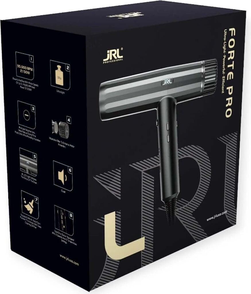 JRL Diamante, Profi Haarschneider, Barber, Trimmer, Haartrockner, Vortice, Friseur Set, Schwarz, Profi Friseur, Barber Zubehör. (Schwarz)