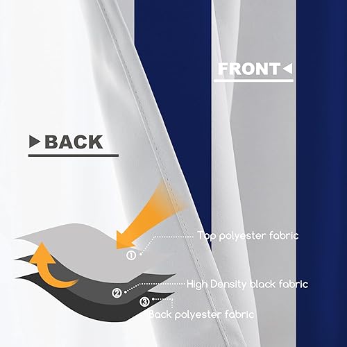 Miniatura 3 de Shrahala Cenefas de cocina con rayas clásicas azules, cortinas blancas para media ventana, tratamiento de ventana de poliéster multicapa para sala