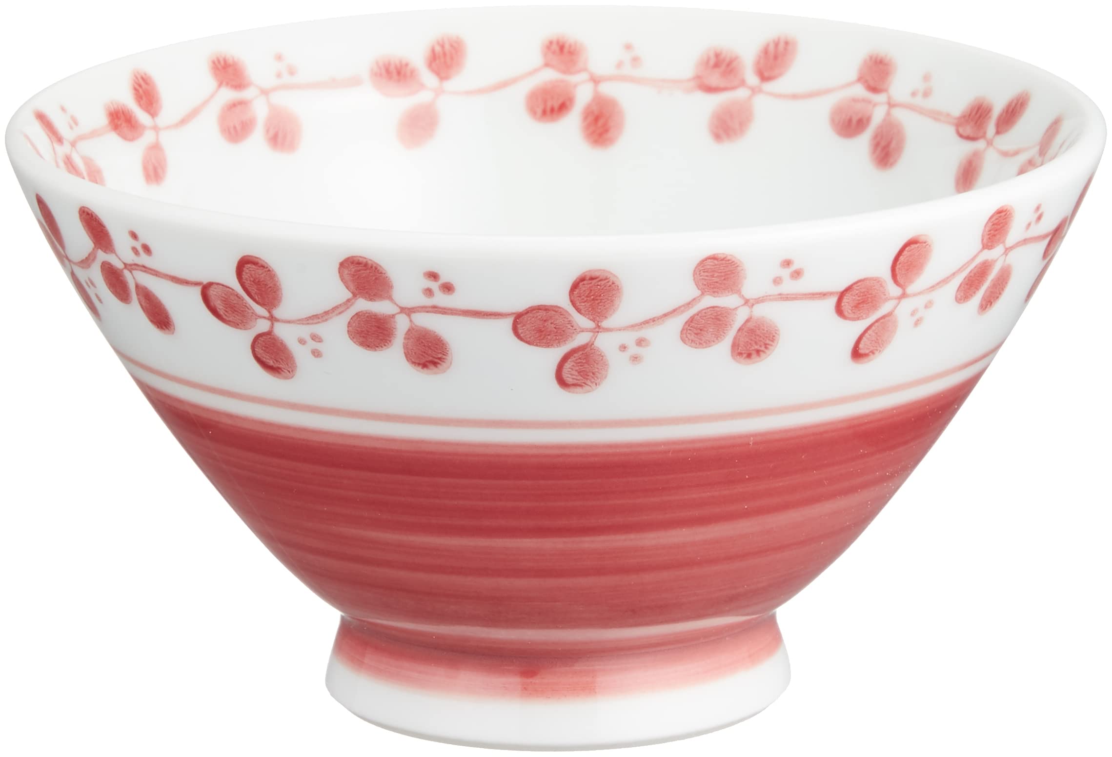 Okugawa Pottery 249341 Hasami Ware Rice Bowl, Small Flower Meguri, Red, Product Size: Approx. 4.2 x 4.2 x 2.3 inches (10.7 x 10.7 x 5.8 cm)