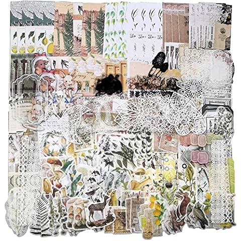 Geieold Pack of 260 Vintage Scrapbook Accessories Parts Aesthetic Scrapbook Stickers for Diary Writing, Gift Packaging, Cottage Decoration, Collage, Crafts A Cover
