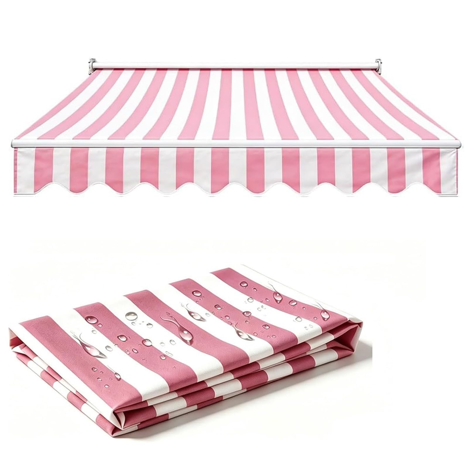 ROFBIHG Stripe Awning Replacement Fabric Manual Retractable Awning Cloth, Patio Awnings Replace Canvas, Outdoor Retractable Sunshade Cover Replacement Canvas for Patio Awning(Pink,2x1.5m(6.6x5ft))