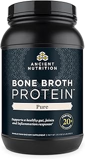 Ancient Nutrition Bone Broth Protein Powder, Pure Flavor, 20g Protein per Serving, Supports Healthy Skin, Gut Health, Joint Supplement, Gluten Free, Paleo and Keto Friendly, 40 Servings