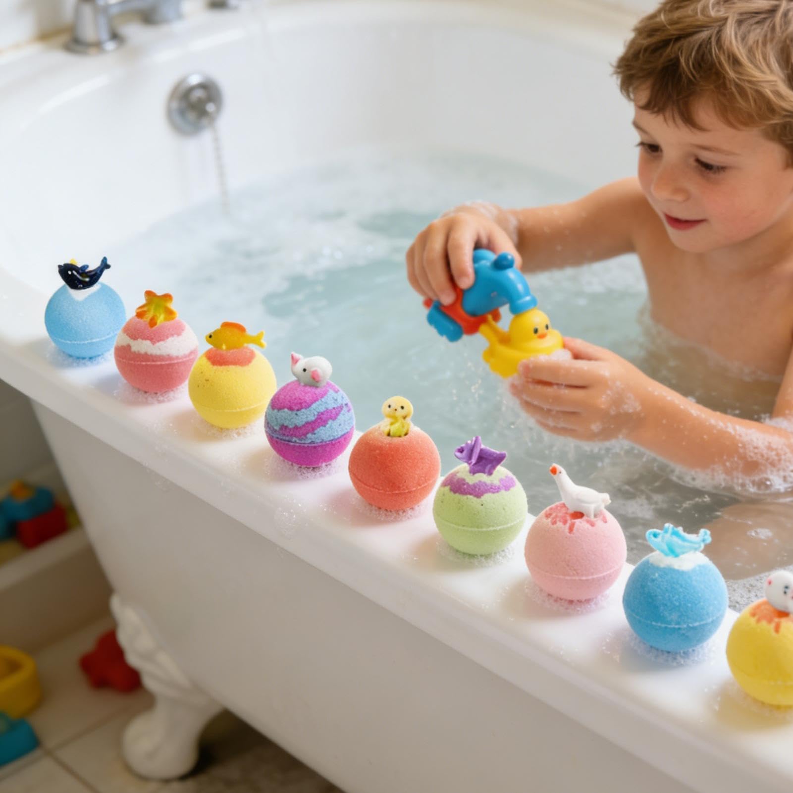 Badekugeln mit Spielzeug im Inneren, 12 Stück für die Badewanne