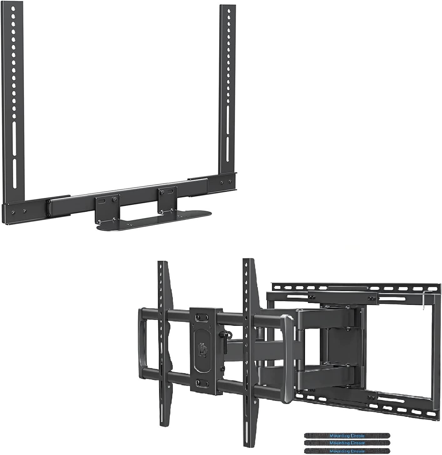 Mounting Dream Full Motion TV Wall Mount and Soundbar Bracket Bundle, TV Wall Mount for 42-86 Inch TVs, Max VESA 600x400mm and 132 LBS, Soundbar Mount with Easy Access Design for SONOS Beam