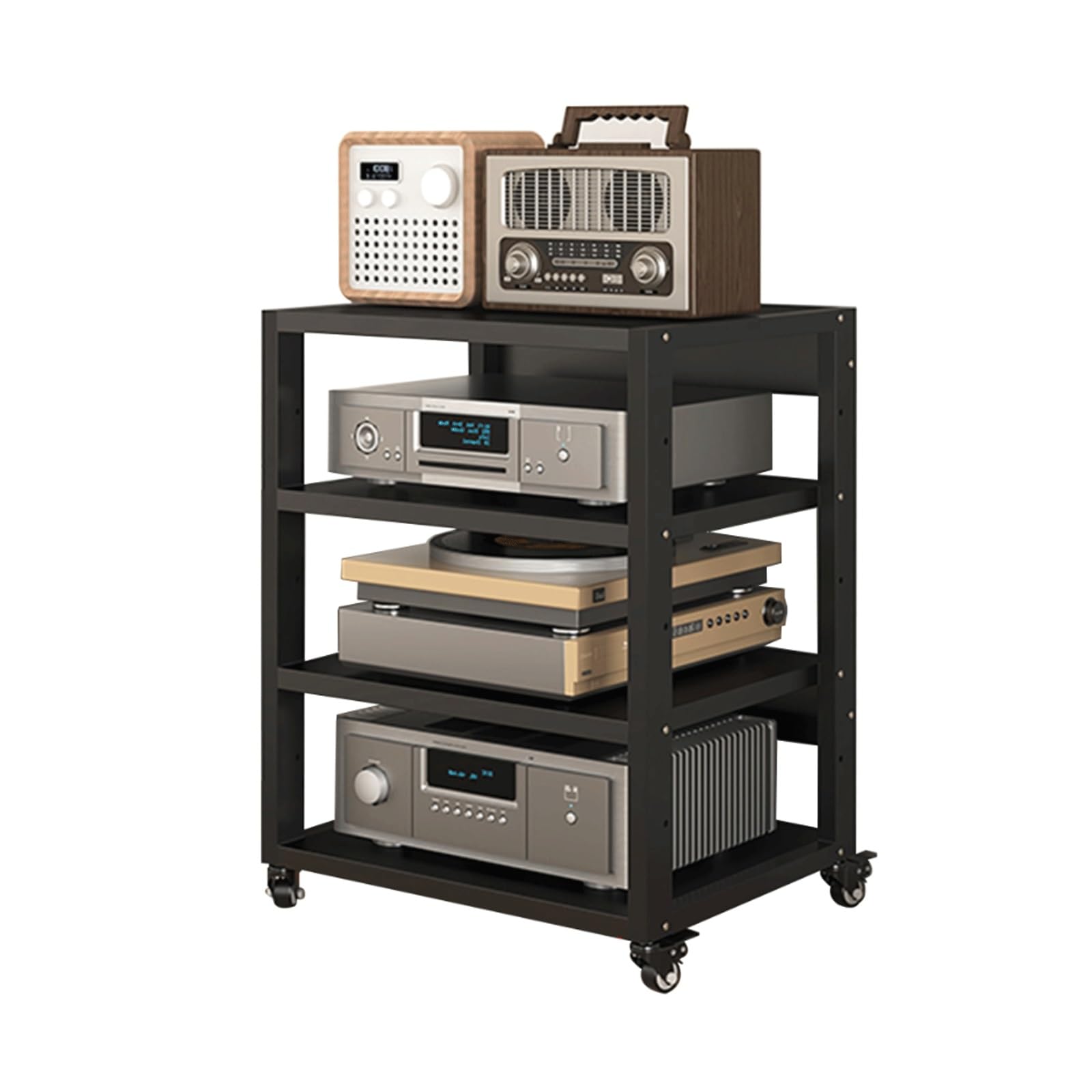 Meuble élégant pour haut-parleurs HiFi au design métallique soigné