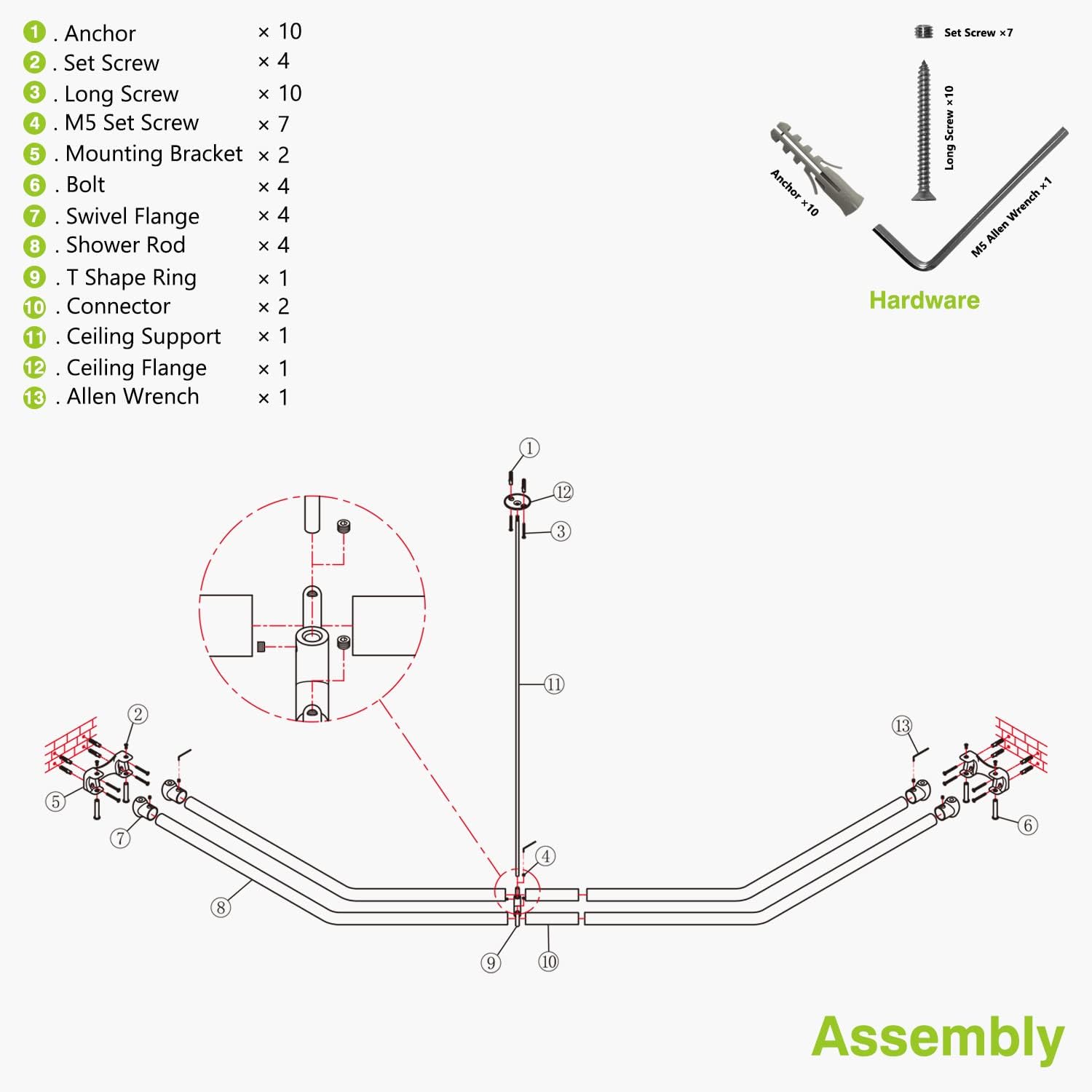 Naiture Dual Diamond Rods Double Neo Angle Shower Curtain Rod, Stainless Steel 18-1/2" X 26" X 18-1/2", Brushed Nickel Finish