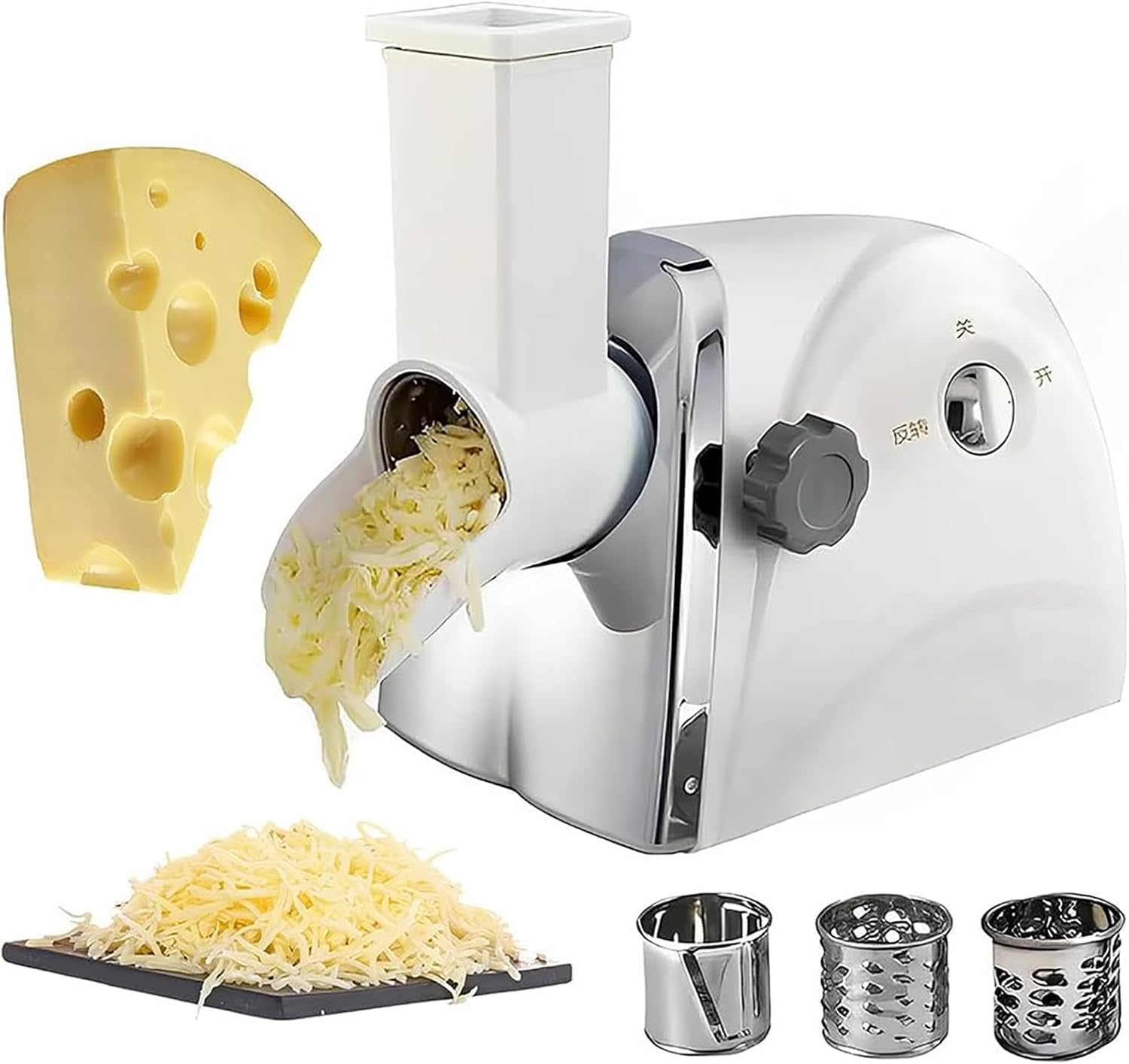 Commercial Cheese Grater, 300W Electric Rotary Cheese Shredder Machine with 3 Stainless Steel Blades, 30Kg/h, Easy to Assemble and Clean, for Kitchen Restaurant