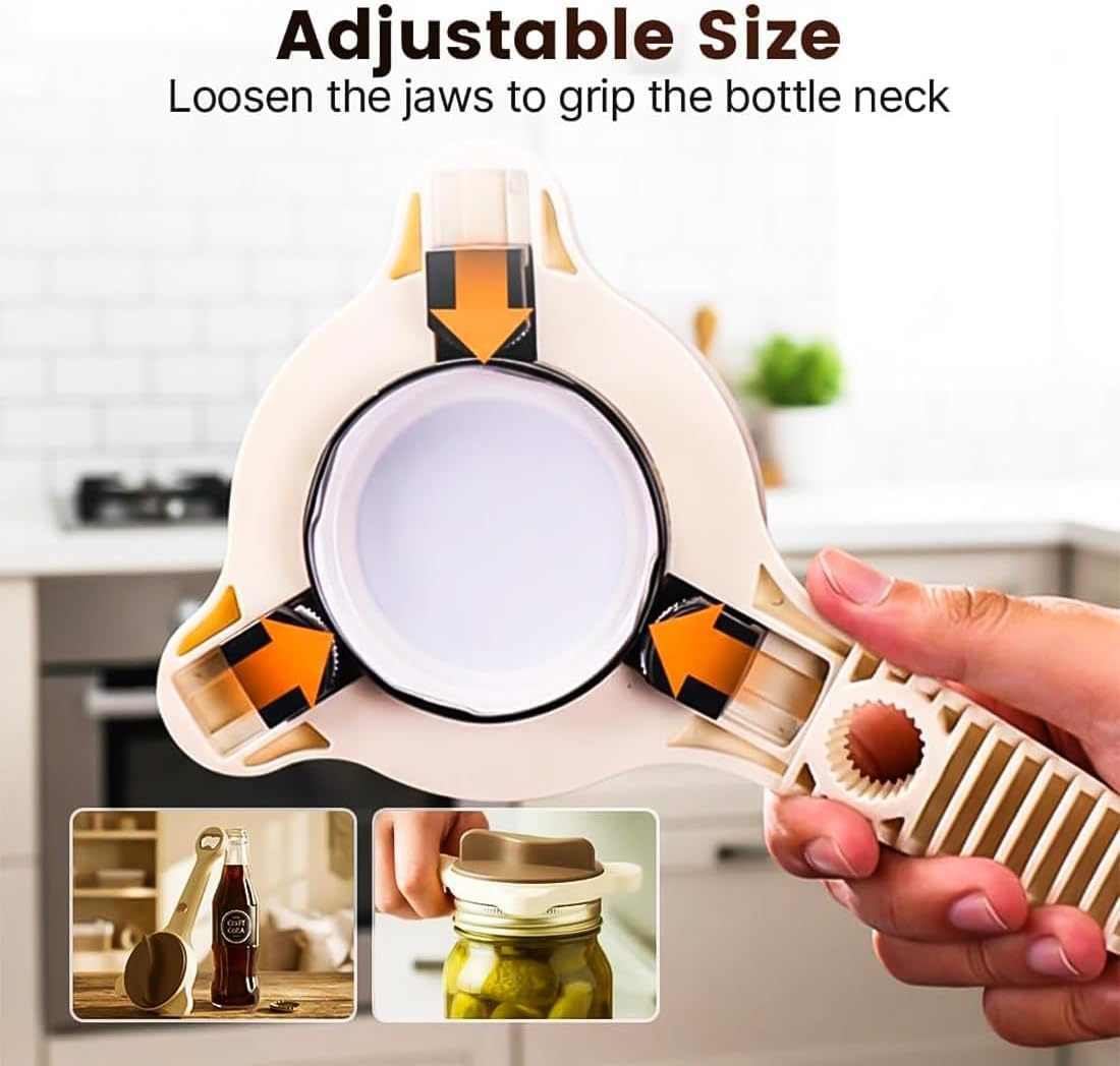4-in-1 Multifunctional Jar Opener, Adjustable Stainless Steel Jar Opener with Bottle Cap Opener, Lid Gripper & Bottle Opener for Weak Hands, Manual Can Openers Kitchen Gadget (3)