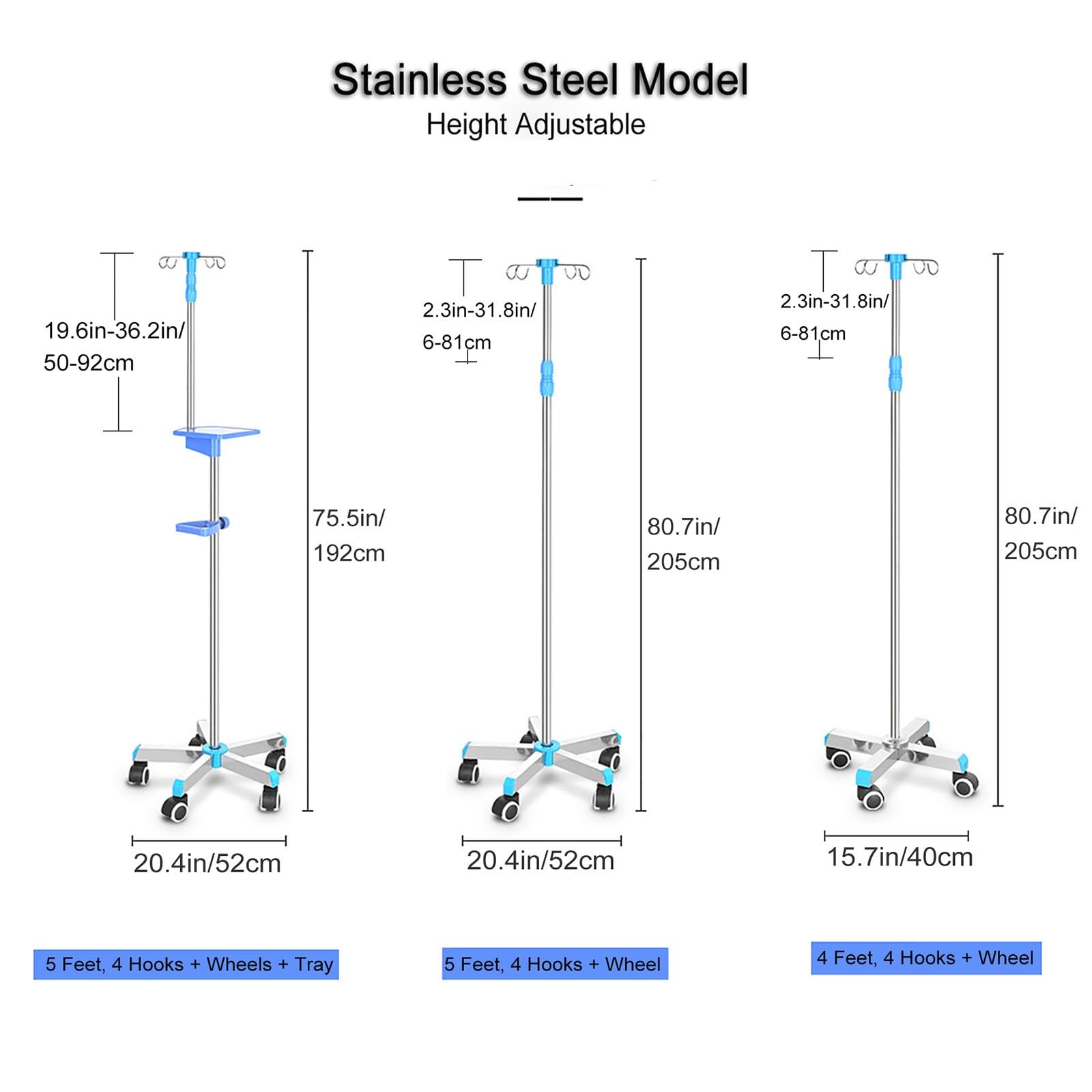 Perche IV D'égouttement IV Sur Roues Médical, Support D'égouttement Portatif Réglable en Hauteur en Acier Inoxydable (Size : Stainless Steel 5leg)