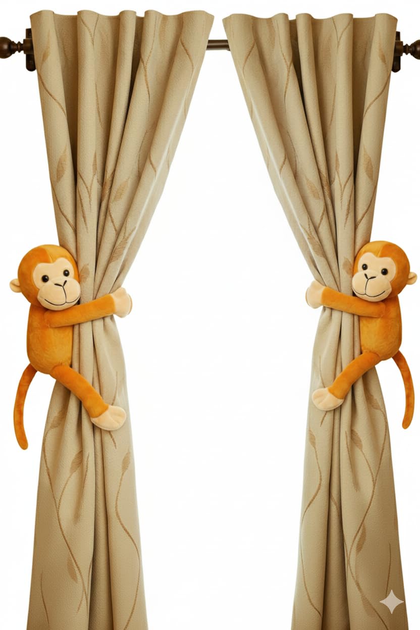 Decorative Monkey Curtain Tieback, Animal Curtain Holder, 2 Pcs Monkey Soft Plush Toy for Children Living Room Decoration Accessories Window Curtain Decoration (2, Brown)-image-35