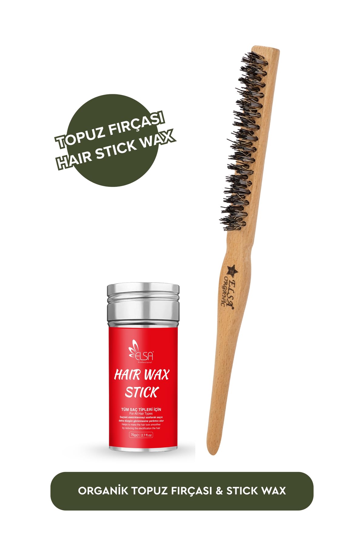 Elsa Professional 0.33T Topuz Fırçası ve Hair Stick Wax Set