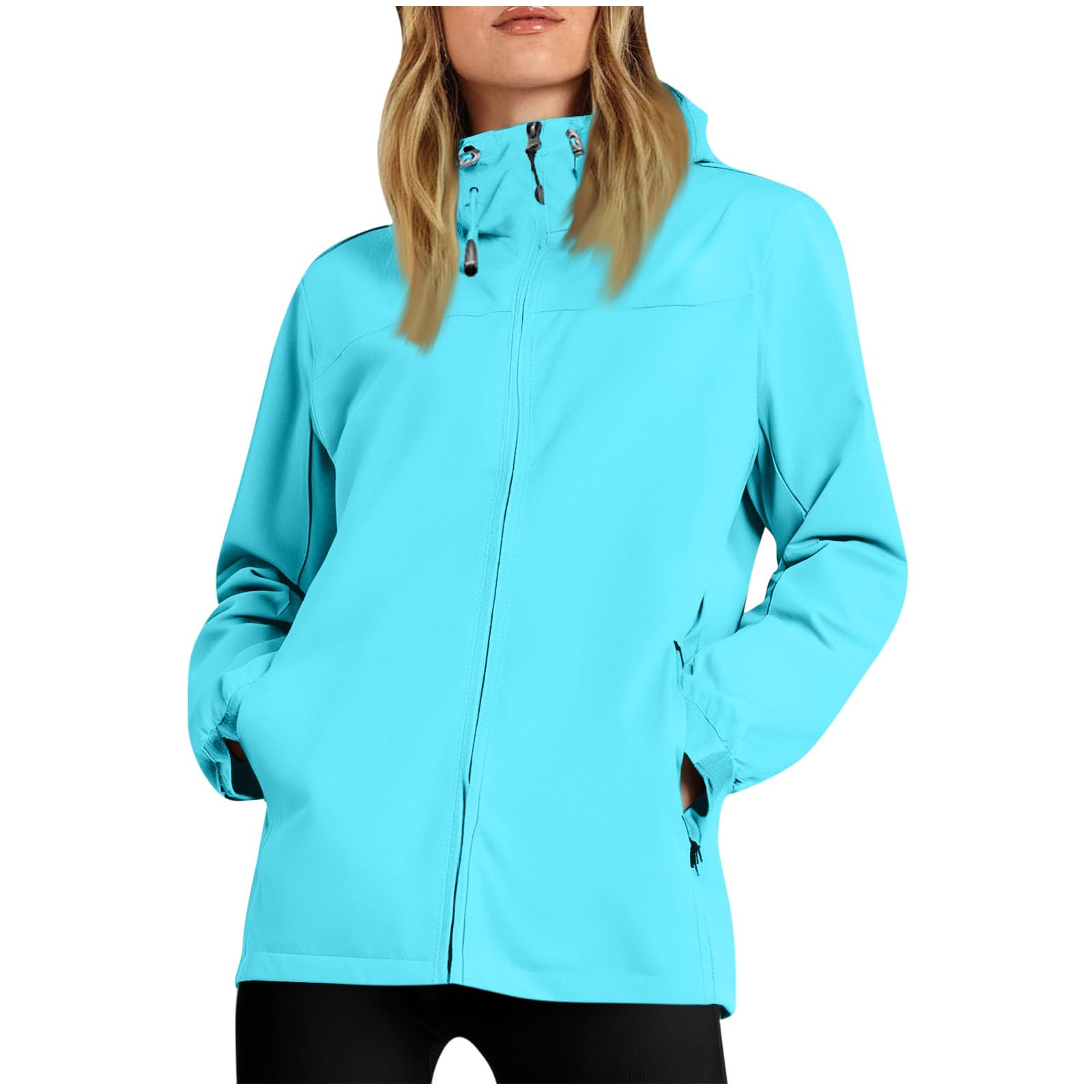 Plus Size Rain Jacket Women Waterproof Hooded Raincoats Travel Hiking Rain Coat Packable Windbreaker with Pockets — view 6