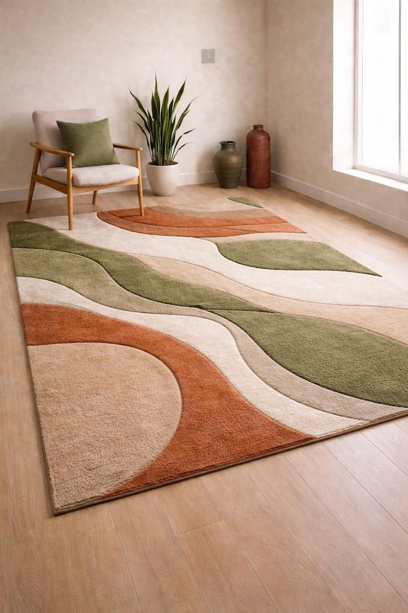 Tapis Moderne Abstrait Terracotta Vert Beige 50x130cm