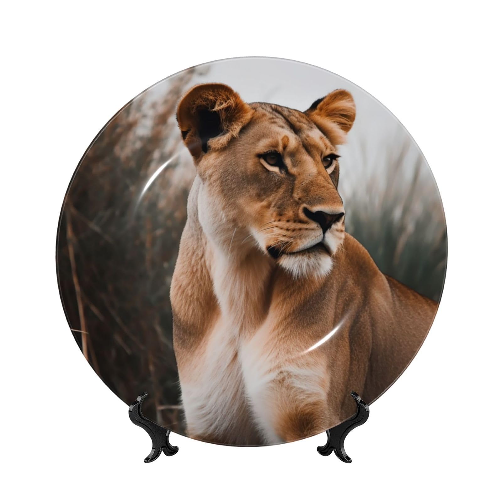 Assiette décorative en porcelaine Lion faite à la main pour un intérieur élégant