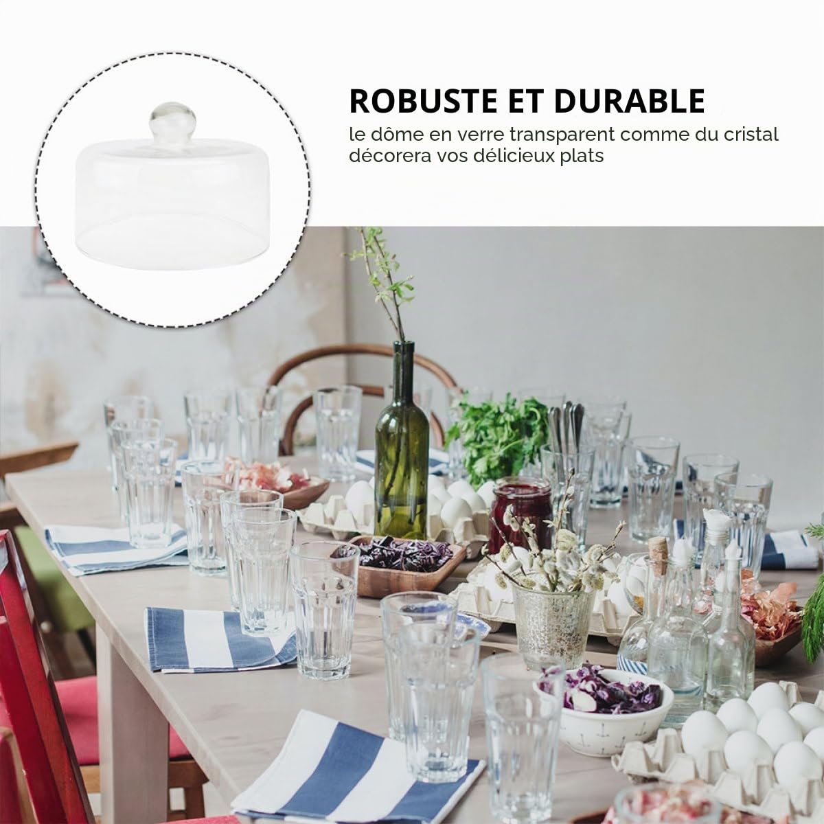 Besportble Cloche À GâTeau En Verre Transparent 9.37In DôMe De GâTeau Protection Anti-PoussièRe Couvercle Alimentaire Pour Desserts Cuisine Maison