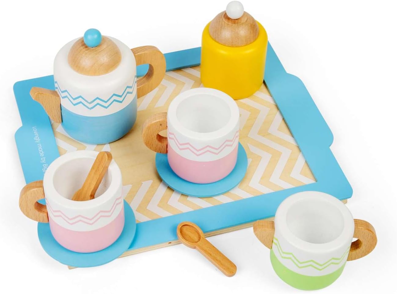 Bigjigs Toys Tea Tray Set - 10 Piece Wooden Teatime Playset, Kids Kitchen Accessories, Food Role Play Toy, Sustainably Made Gifts for Toddlers, Age 18 Months Old +