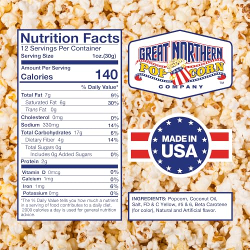 Image of 12oz Popcorn Machine Popcorn Packets - All-in-One Movie Theater Style Popcorn Kernels, Salt, and Oil Packs by Great Northern Popcorn (24 Case) | All-in-One Movie Theater Style Kernels, Butter Flavored Salt, and Coconut Oil Packs for 12oz Kettle - Movie Night Supplies