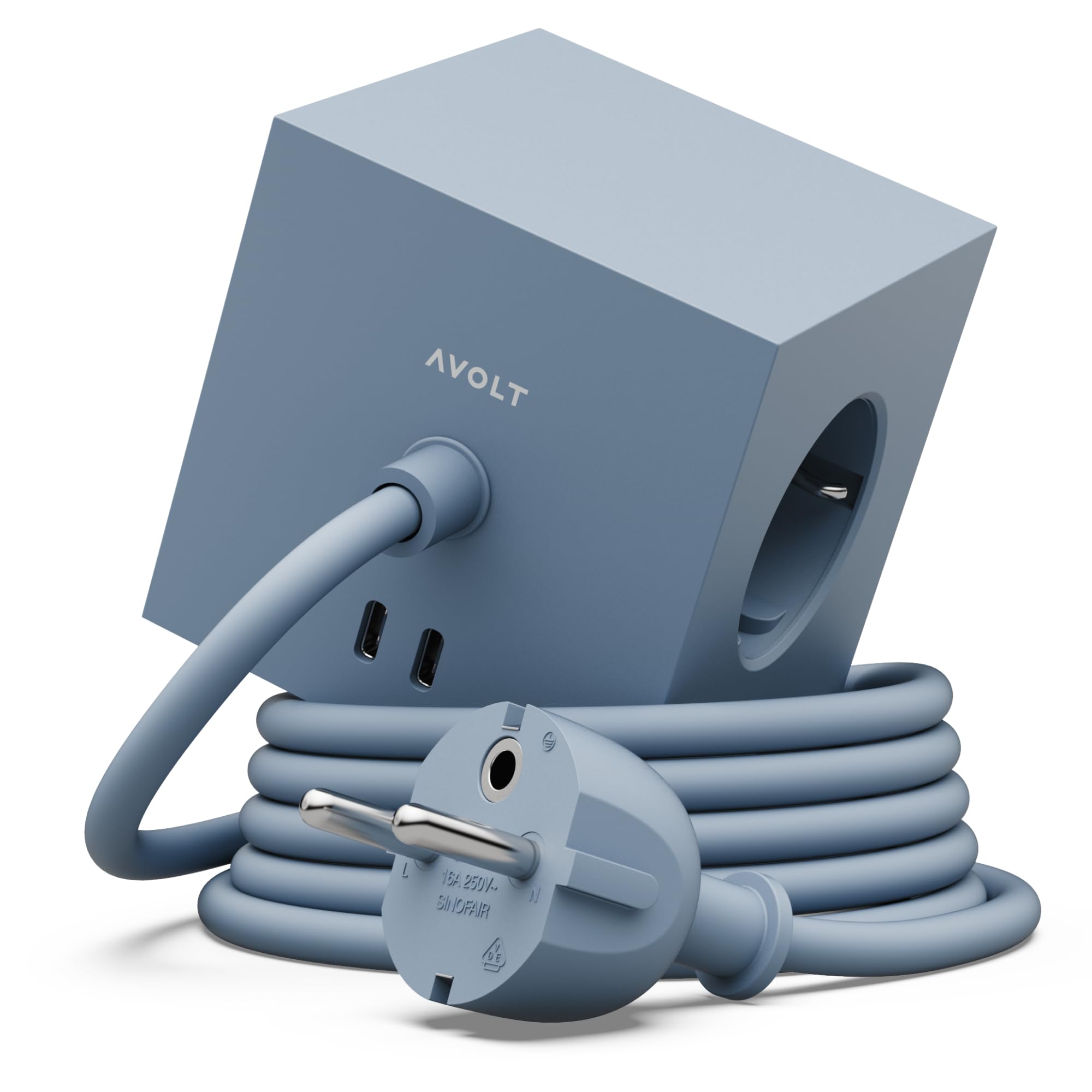 Avolt Square 1 Ciabatta Multipresa Cubo Design, 3 Prese, 2 USB-C 30W | Ciabatta multipresa design blu. Cubo magnetico, ricarica rapida USB-C 30W per scrivania, casa e comodino
