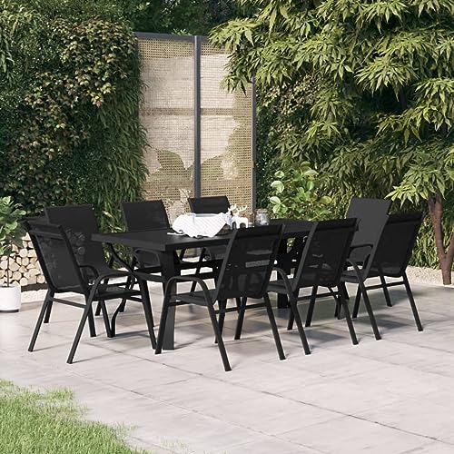 TALCUS Home Furniture Juego de comedor de jardín de 9 piezas, color negro