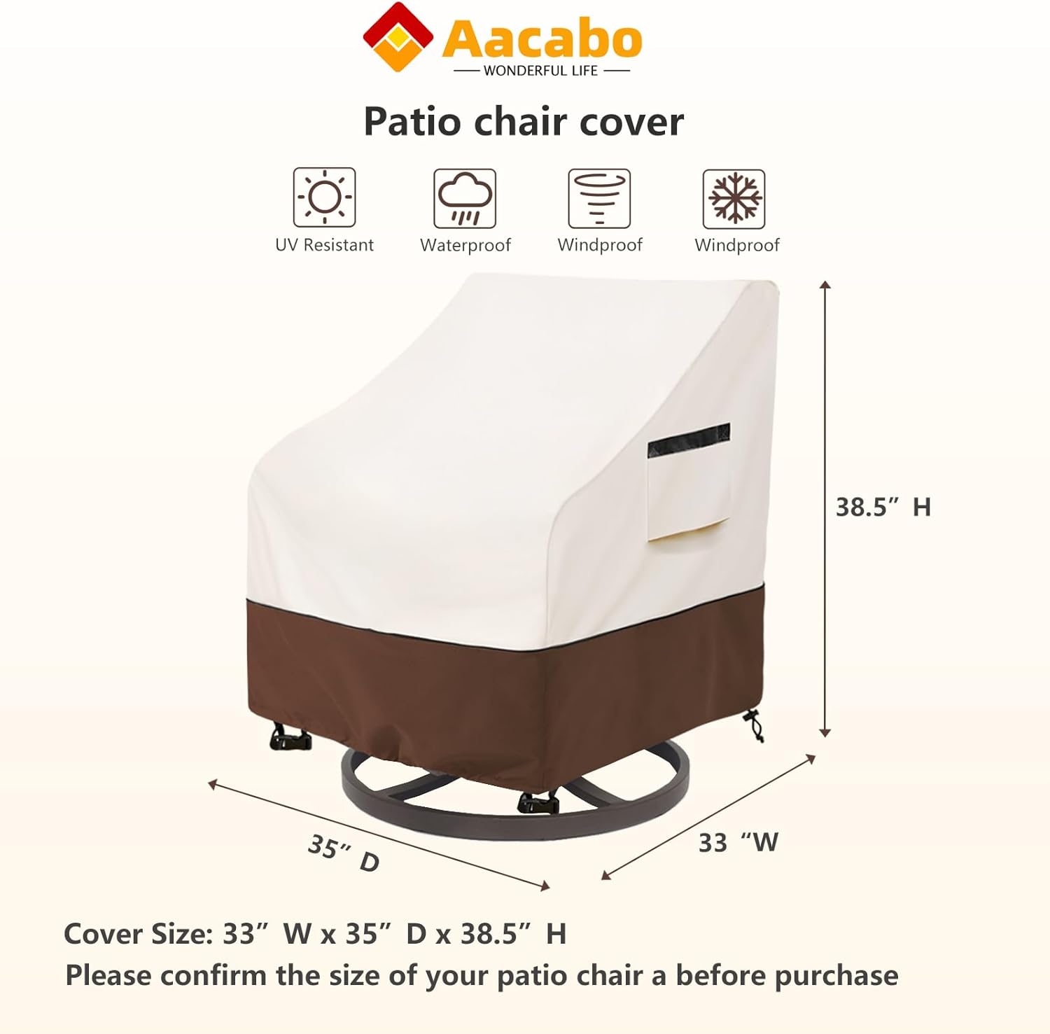 Outdoor Swivel Lounge Chair Cover 2 Pack,Waterproof 100% Outdoor Patio Chair Covers,33W x 37 D x 38.5 H inches,Outside Furniture Lounge Deep Seat Cover -Beige
