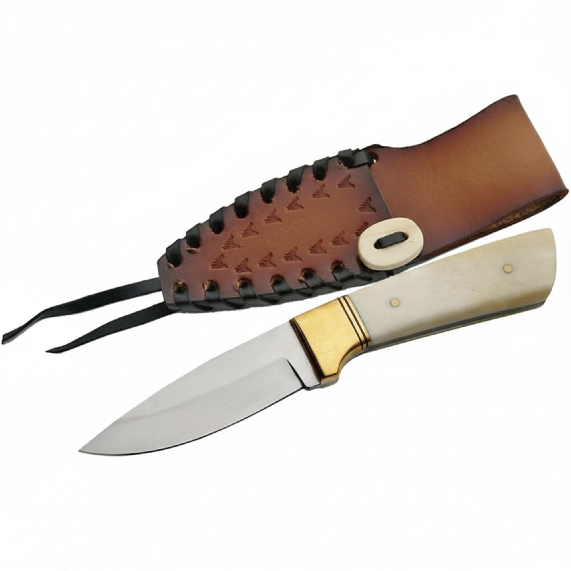 Pakistan SZCO Full Tang Hunting Knife 6.5 Inch - Whittler Camping Knife with Bone Handle, Stainless Steel Blade & Sheath - Pocket Knife for Hunting, Cutting & Outdoor uses - Knives for Men