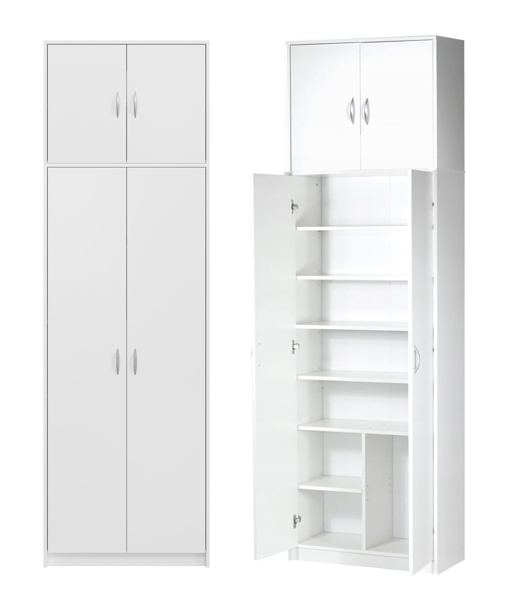 Armadietto alto multiuso, con 4 ante e 10 scomparti, 235 x 74 x 35 cm, (Bianco)