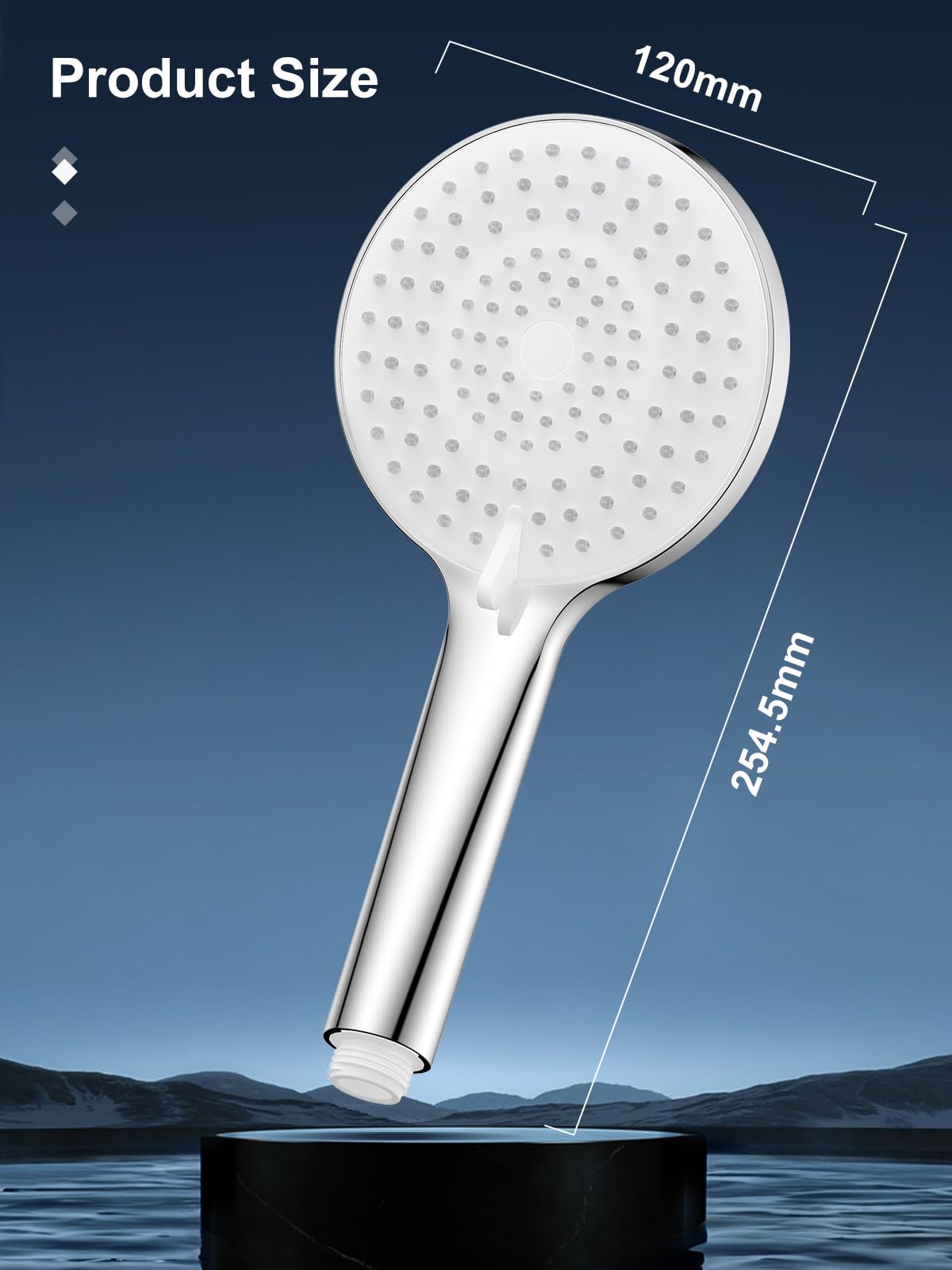 YEAUPE PRO Soffione Doccia Anticalcare 3 Tipi Di Getto Grande Φ120mm Cromo 1.6M