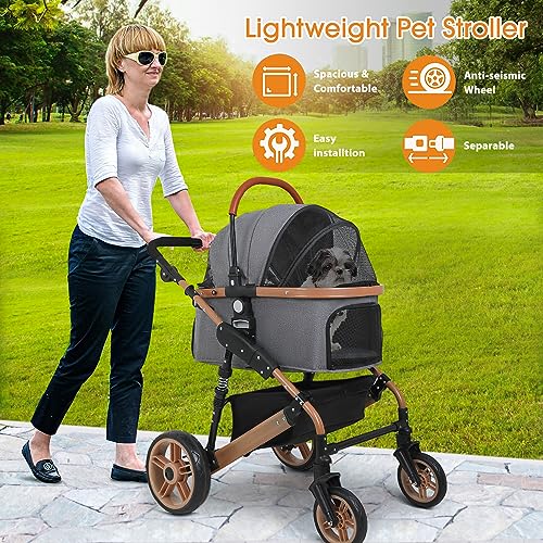 image for BestPet Pet Stroller Premium 3-in-1 Multifunction 4 Wheels Dog Cat Str