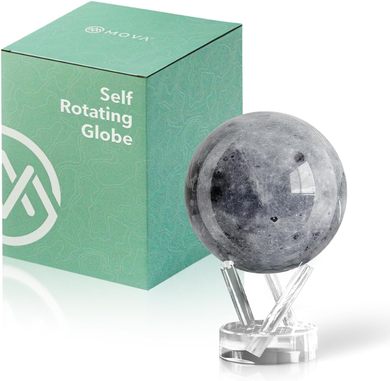Globe Moon 4.5" with Base, Solar Powered Rotating Globe No Need of Battery or Chord, Unique Gift and Decoration