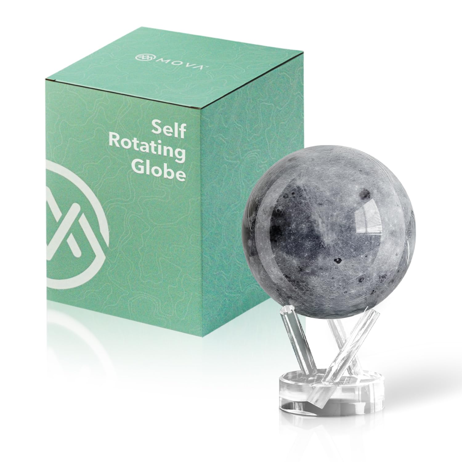 MOVA Globe Moon 4.5" with Base, Solar Powered Rotating Globe No Need of Battery or Chord, Unique Gift and Decoration