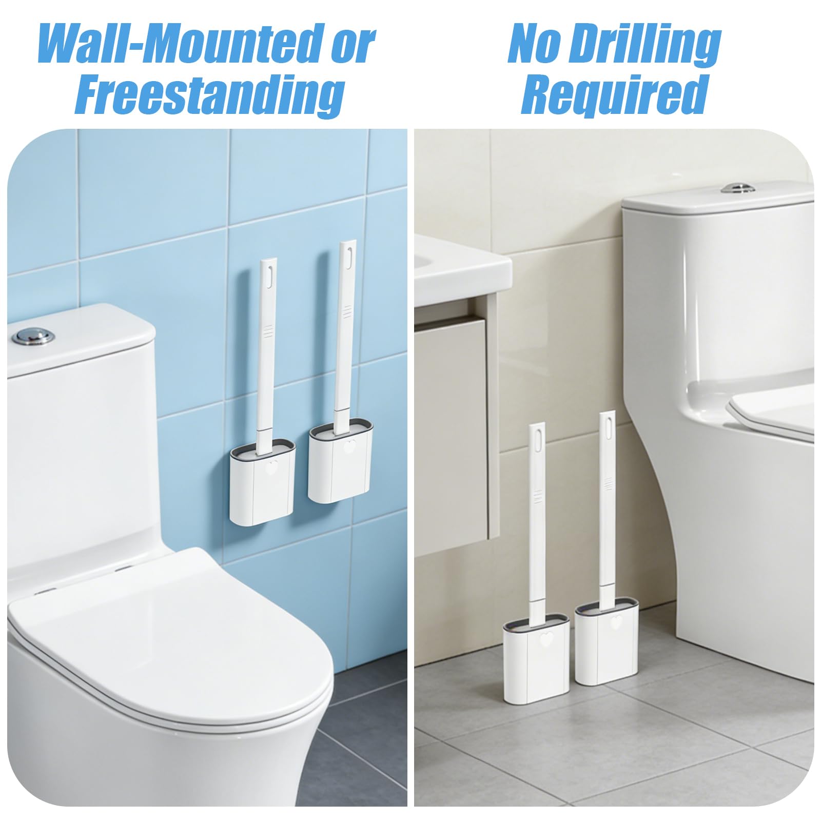 Set Scopino Per WC Con Supporto Antigoccia, Manico Antiscivolo In Gomma, Setole Resistenti, Colore Grigio, Design Elegante Per Bagno - 2