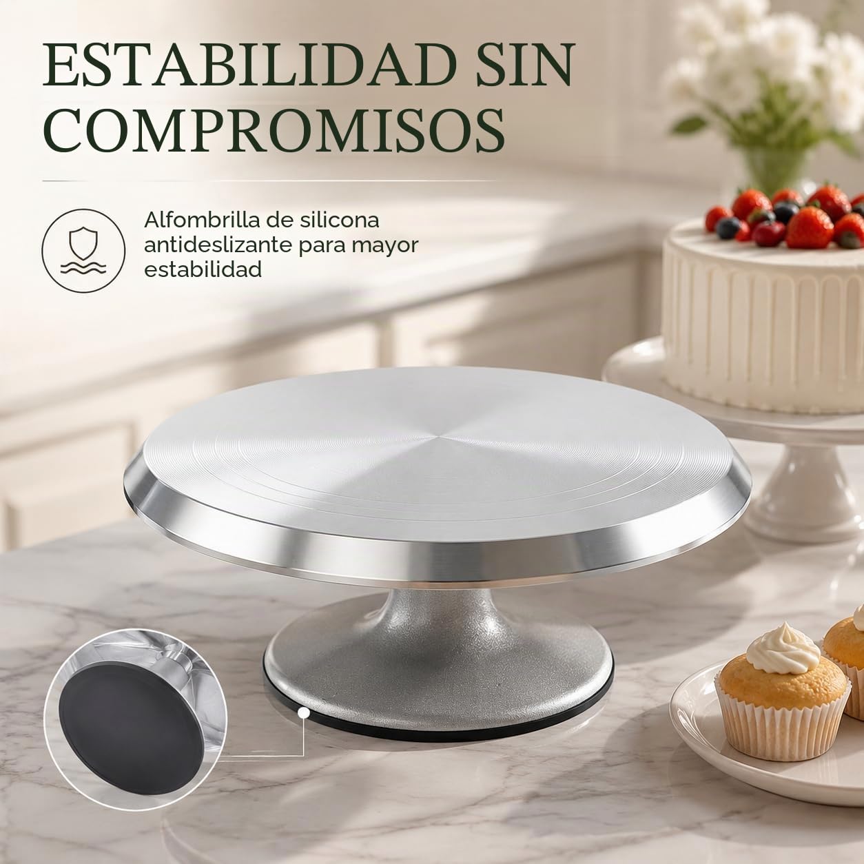 Base Giratoria de Aluminio de 30cm para Decoración de Tartas | Base Giratoria, Utensilio de Repostería, Aluminio Resistente, 30 cm, Para Decorar Tartas