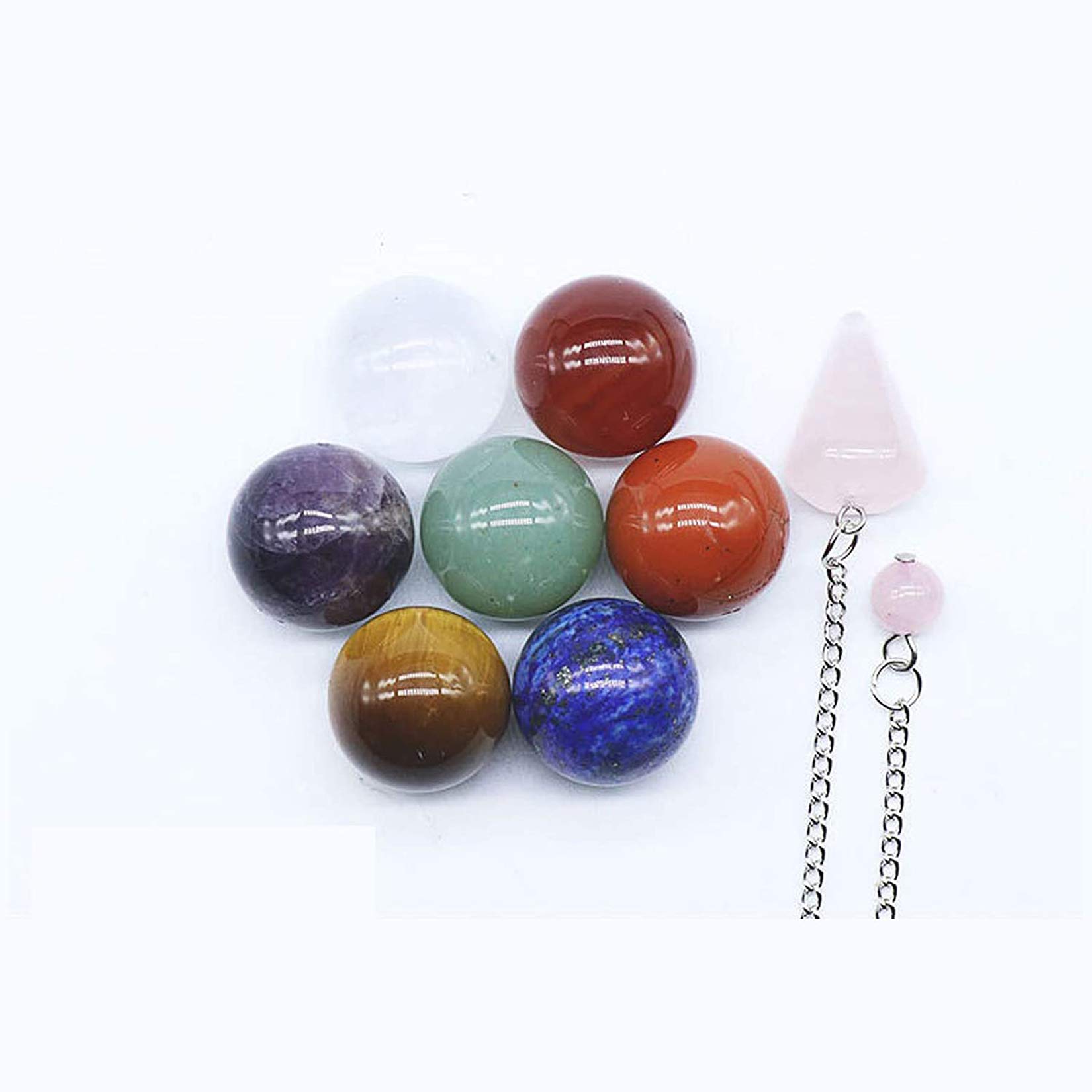 Juego de Cristales curativos de Piedras de Chakra de 8, Kit de Regalo de meditación curativa Bola de Esfera de Cristal de Chakra para Terapia de Equilibrio de Chakra de 20 mm