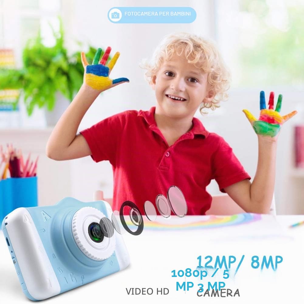 Macchina Fotografica Bambini, Fotocamere Digitali per Bambini con 3,5 Pollici Grande Schermo 1080P HD 12MP Incluso 32GB SD Card USB Ricaricabile per Ragazze Ragazzi Compleanno Natale Regali Giocattoli
