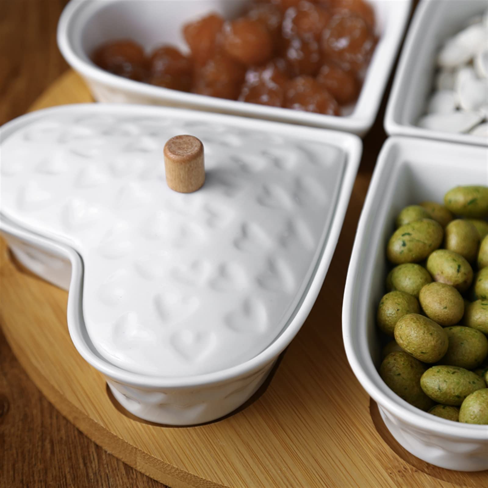 Ciotoline da Snack Set di ciotole da portata Ciotole for salse con vassoio da portata Piatto di frutta diviso in ceramica Tè pomeridiano Dim Sum Piatto di frutta secca con coperchio Piatti Snack Ceram