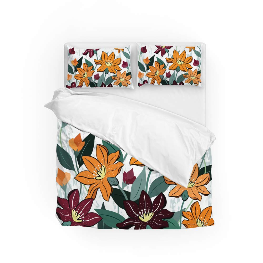 Housse de couette fleurs d'oranges résistante au rétrécissement et décoloration ultra doux