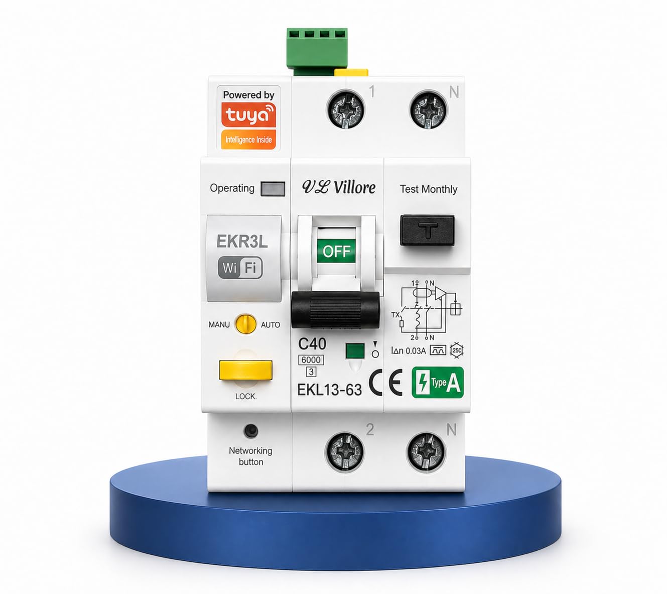 Différentiel auto-réarmable Wi-Fi intégré super immunisé - RCBO différentiel avec magnétothermique intégrée - Classe A 40 A 30 mA 6 Ka Disjoncteur réarmable rail DIN