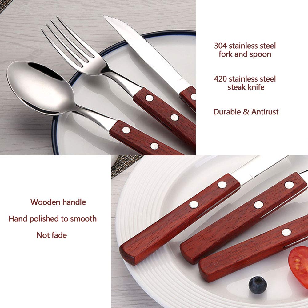 Genérico Juego de Cubiertos de Acero Inoxidable de 18 Piezas con Mangos de Madera, Ideal para cenas Familiares y reuniones. (Silver)