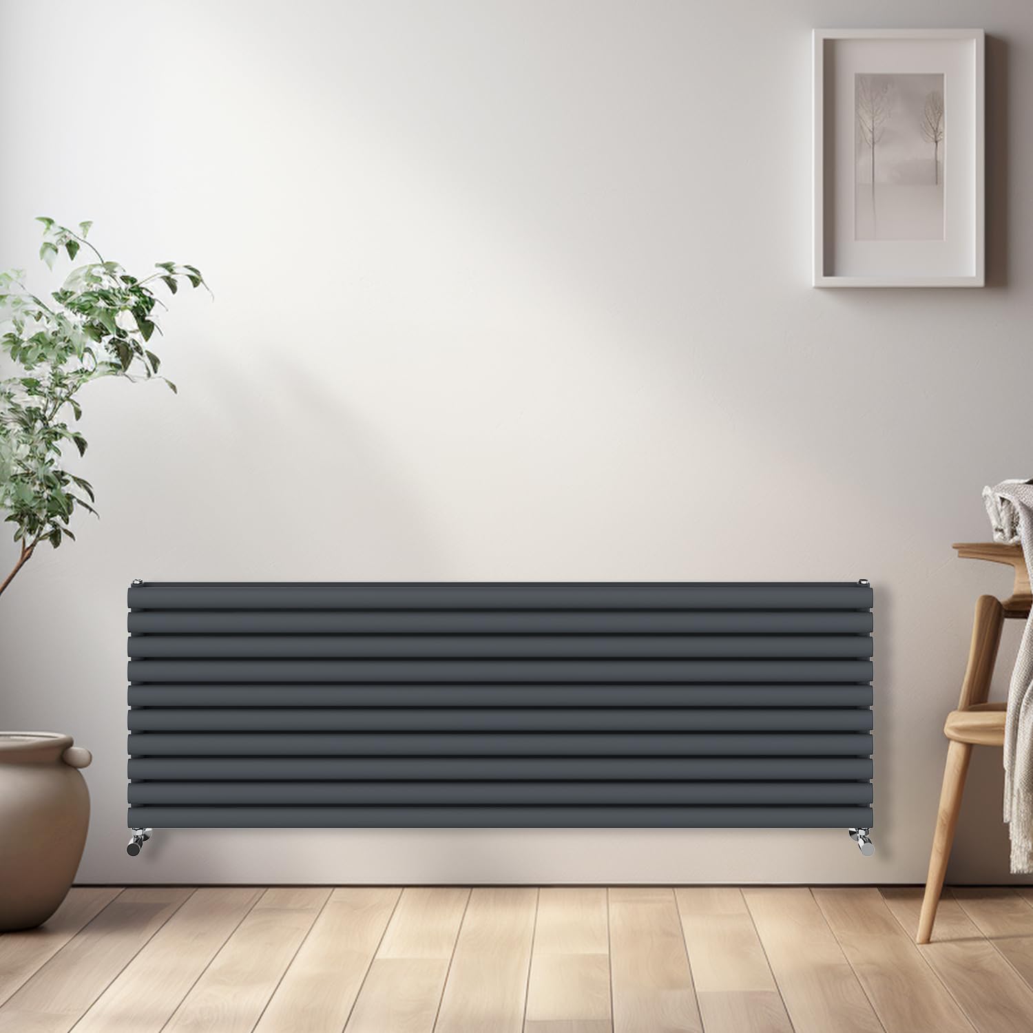 Nrg Anthracite Horizontal Oval Radiator Bathroom Central Heating Double Column Designer Radiators 1800X590mm