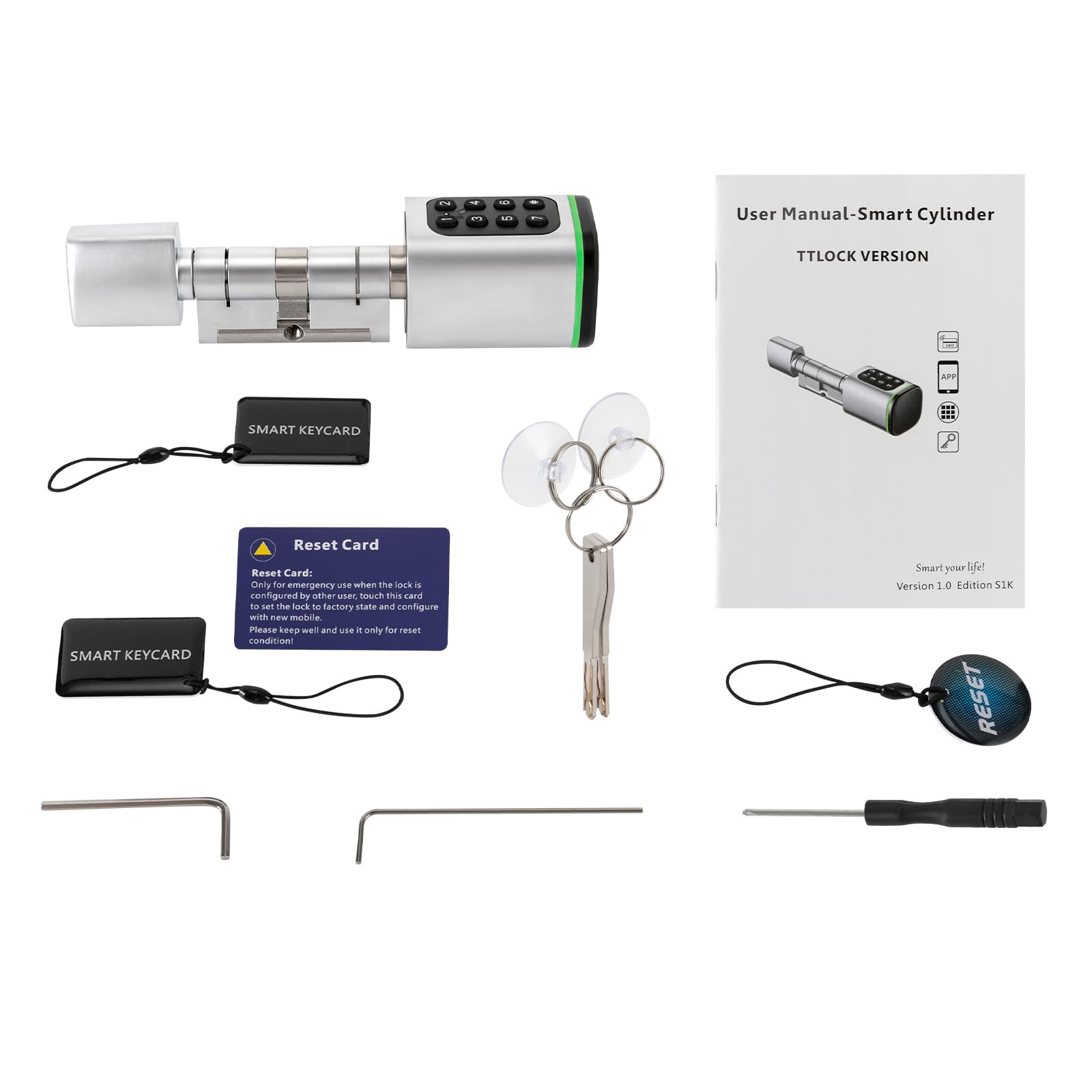 Cerradura de puerta electrónica, código electrónico cerradura de puerta principal para casa inteligente, cerradura de cilindro inteligente con interfaz de emergencia huella digital (blanco)