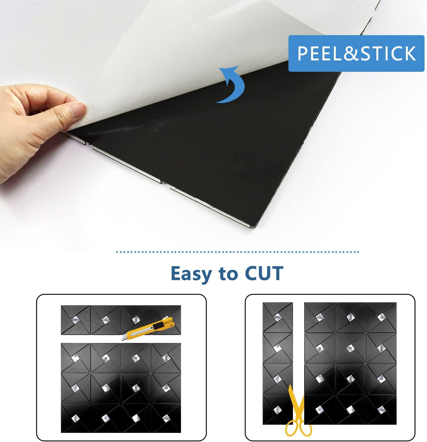 Vamos Tile Peel and Stick Backsplash Tile - Metal Tile Stick on Backsplash for Kitchen and Bathroom Black Windmill Puzzle Glass Mixed Self Adhesive Mosaic Tiles(12"x12"x10 Sheets)
