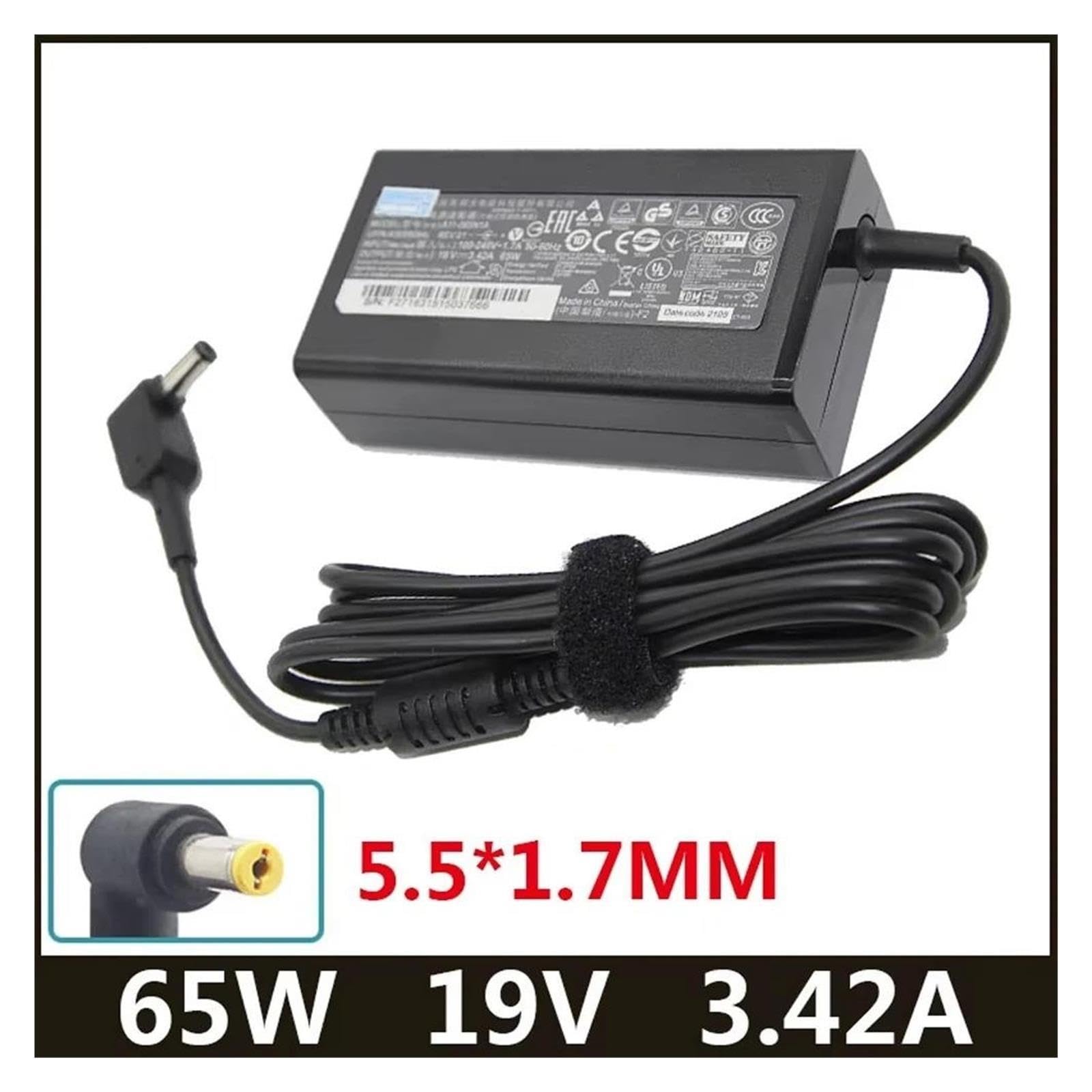 Caricatore Adattatore 19 V 3,42 A 5,5 * 1,7 Mm 65 W, Compatibile For Acer, Aspire 5315 5630 5735 5920 5535 5738 6920 7520 PA-1650-86 S3 E15 Alimentatore(With BR plug)