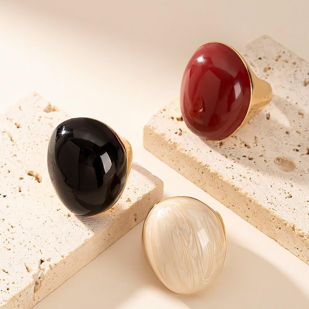 Kokoma Geometric Oval Statement Ring for Women Minimalist Open Adjustable Ring Gold Plated Bold Dome Cocktail Rings Promise Anniversary Band Jewelry - Image 5