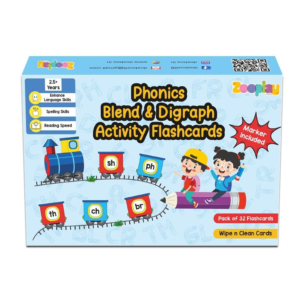Phonics Blends and diagraphs Activity Flashcards- Pack of 32 I Wipe and Clean Cards