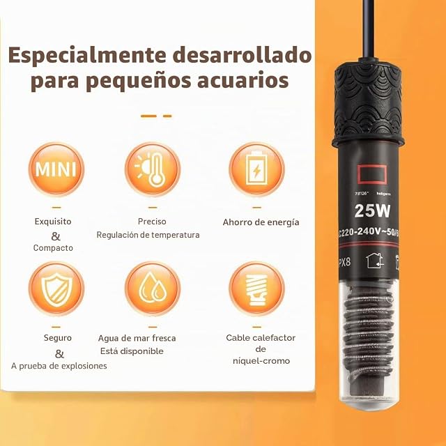 Foto 4 de 6 de GERUI - Calentador de acuario mini 25 W, termostato para pequeños acuarios de agua dulce y agua salada…